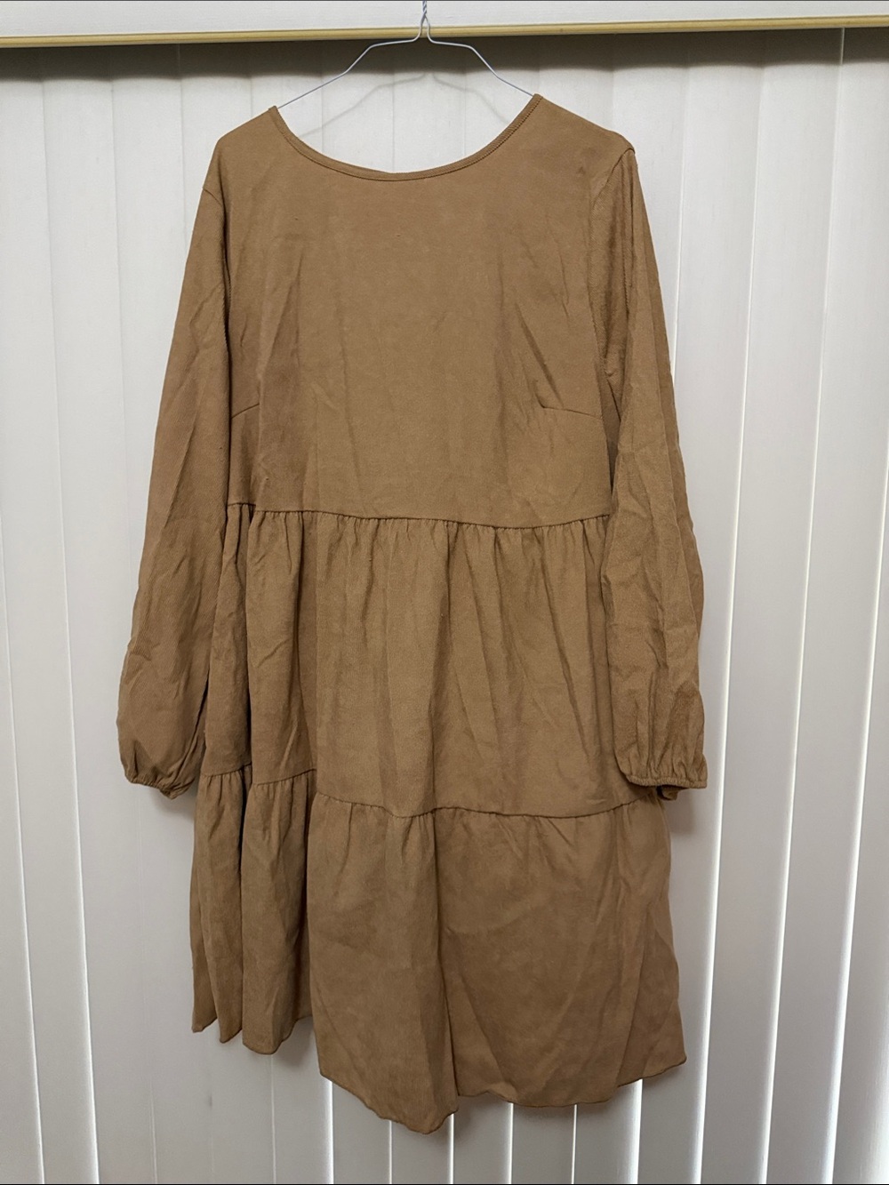 SHEIN Tiered Long Sleeve Dress in Camel Brown